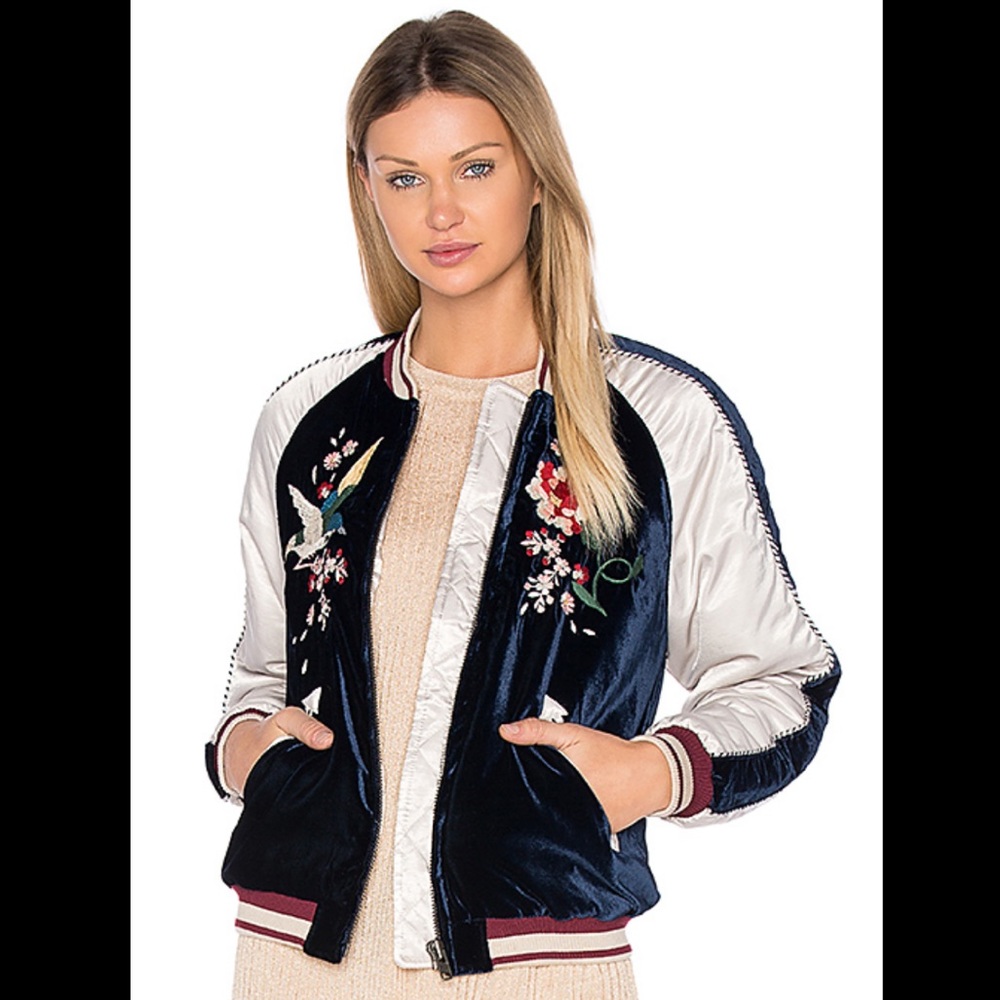 Free People Floral Embroidered Bomber